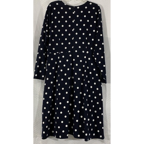 Loft Faux Wrap Dress Plus 18 Navy Blue Polka Dot Knee Length Stretch Knit - Picture 6 of 8